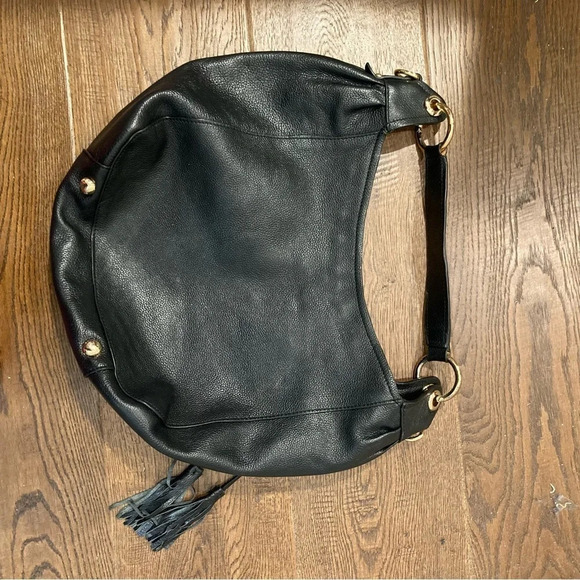 PRADA Leather Boho Half Moon Gold Metal Hardware and Zipper Tassel Shoulder Bag - Picture 6 of 15